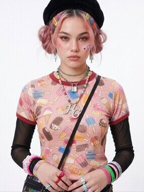 Hysteric Glamour Ice Cream All Over Print Shirt Pink Free Size Used Good Tee